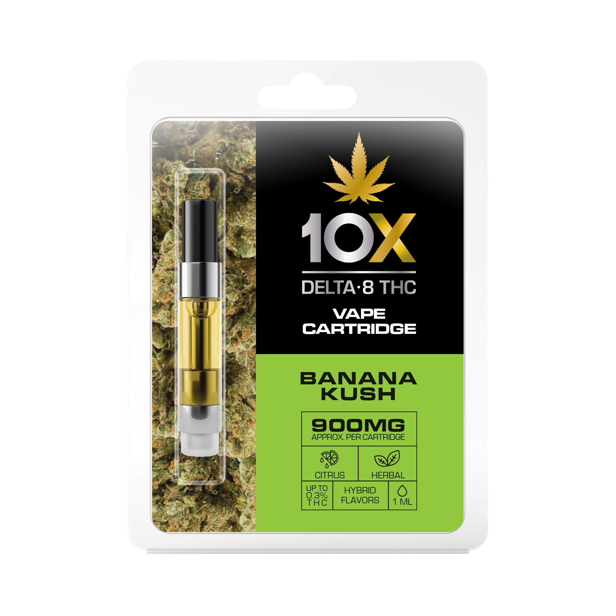 10X Delta-8 THC - Banana Kush Vape Cartridge - 900mg (1ml) - Diamond CBD