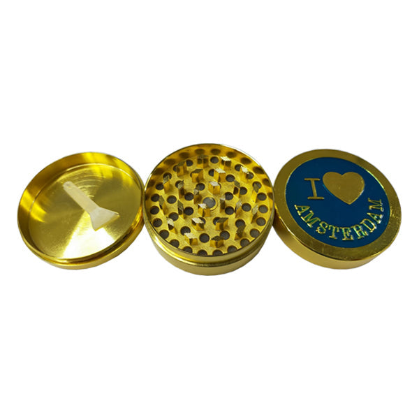 3 Parts 50mm Amsterdam Metal Gold Grinder - SMK523DY - Tonic Vault Ltd