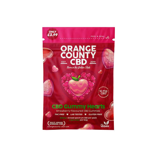 Orange County CBD 100mg Mini CBD Gummy Hearts - 6 Pieces - Tonic Vault Ltd