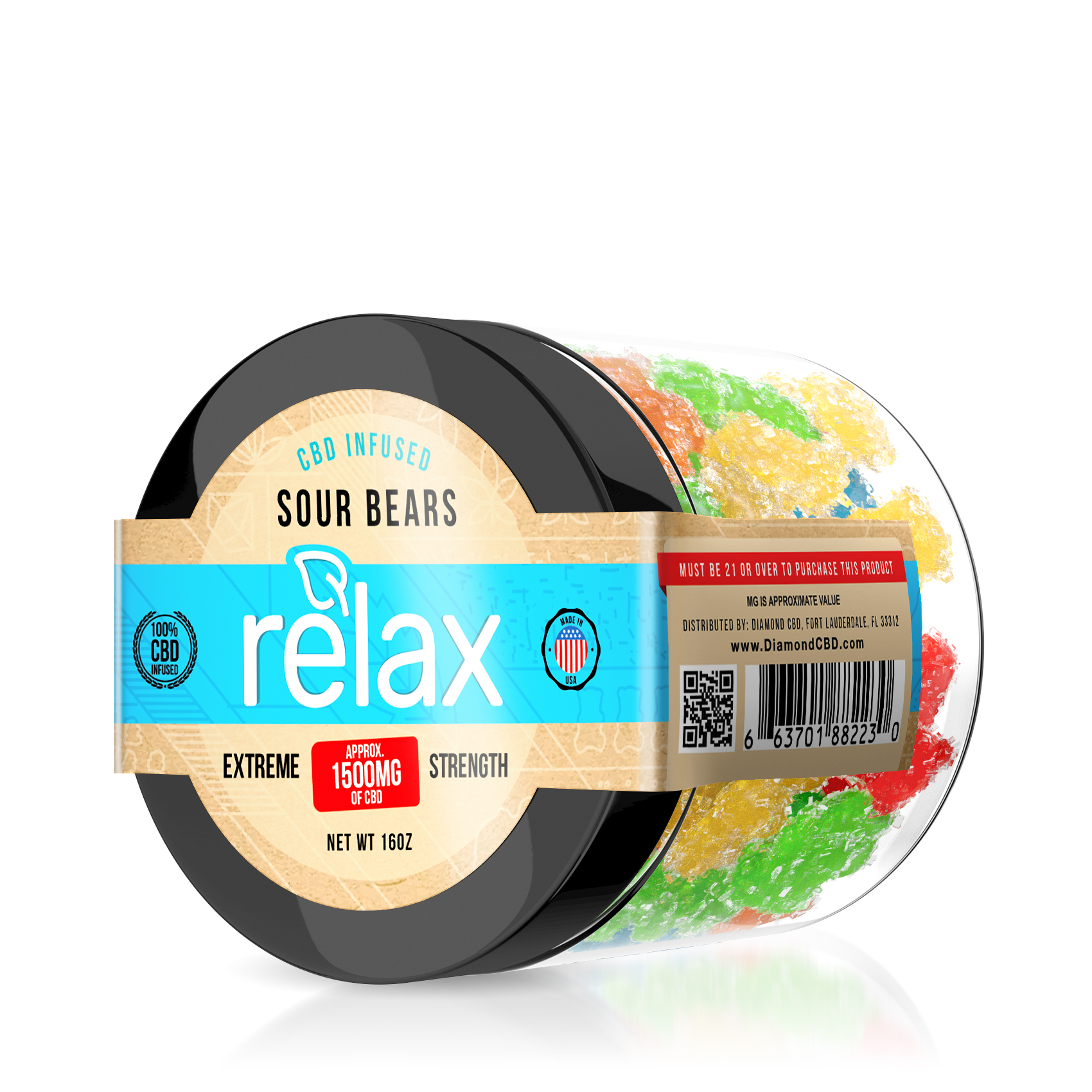 Relax Gummies - CBD Infused Sour Gummy Bears - 1500mg - Diamond CBD