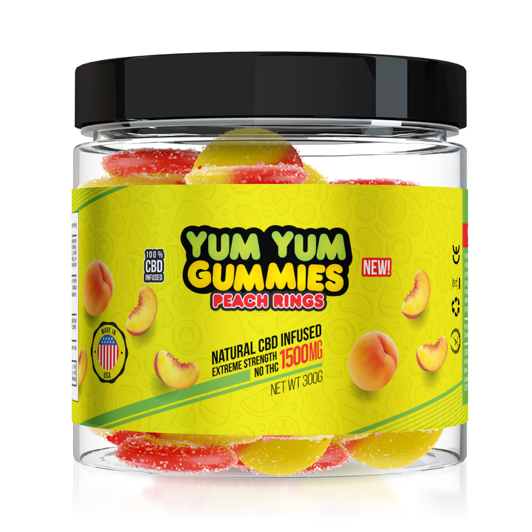 Yum Yum Gummies 1500mg - CBD Infused Peach Rings - Diamond CBD