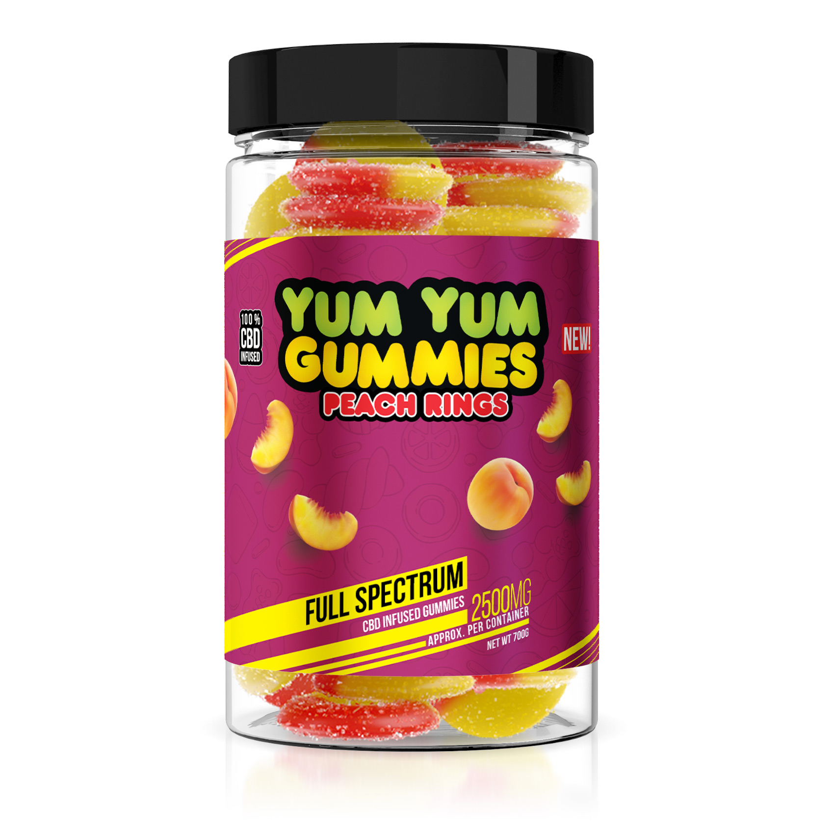 Yum Yum Gummies - CBD Full Spectrum Peach Rings - 2500mg - Diamond CBD